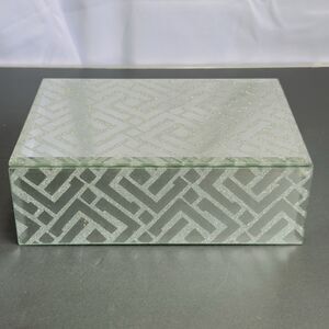 Jewelry Box Storehouse Mirrored Glass Design Trinket Black Velvet Lining Ribbon